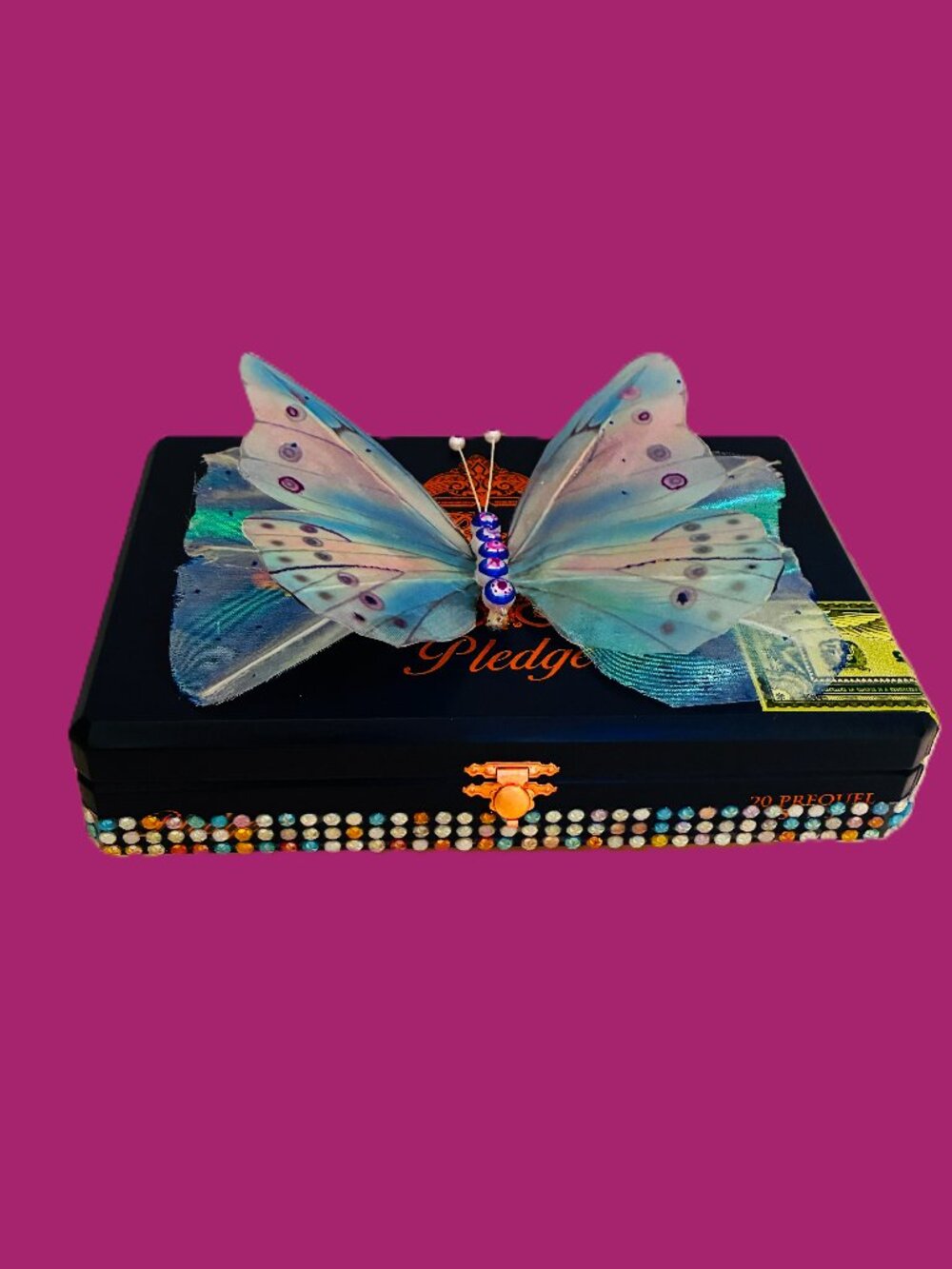 SUEÑOS de Saundra Upcycled, Pledge Cigar Box, ARTFUL STORAGE
